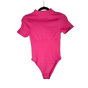 OQQ Mock Neck Bodysuit in Barbie pink Medium NWOT